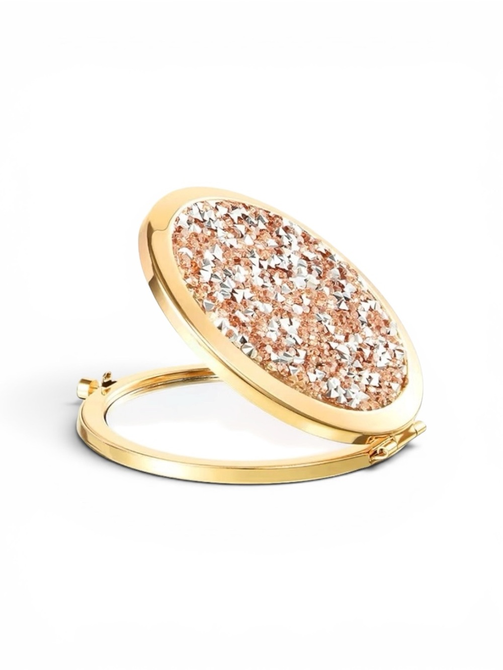Golden rhinestone compact mirror